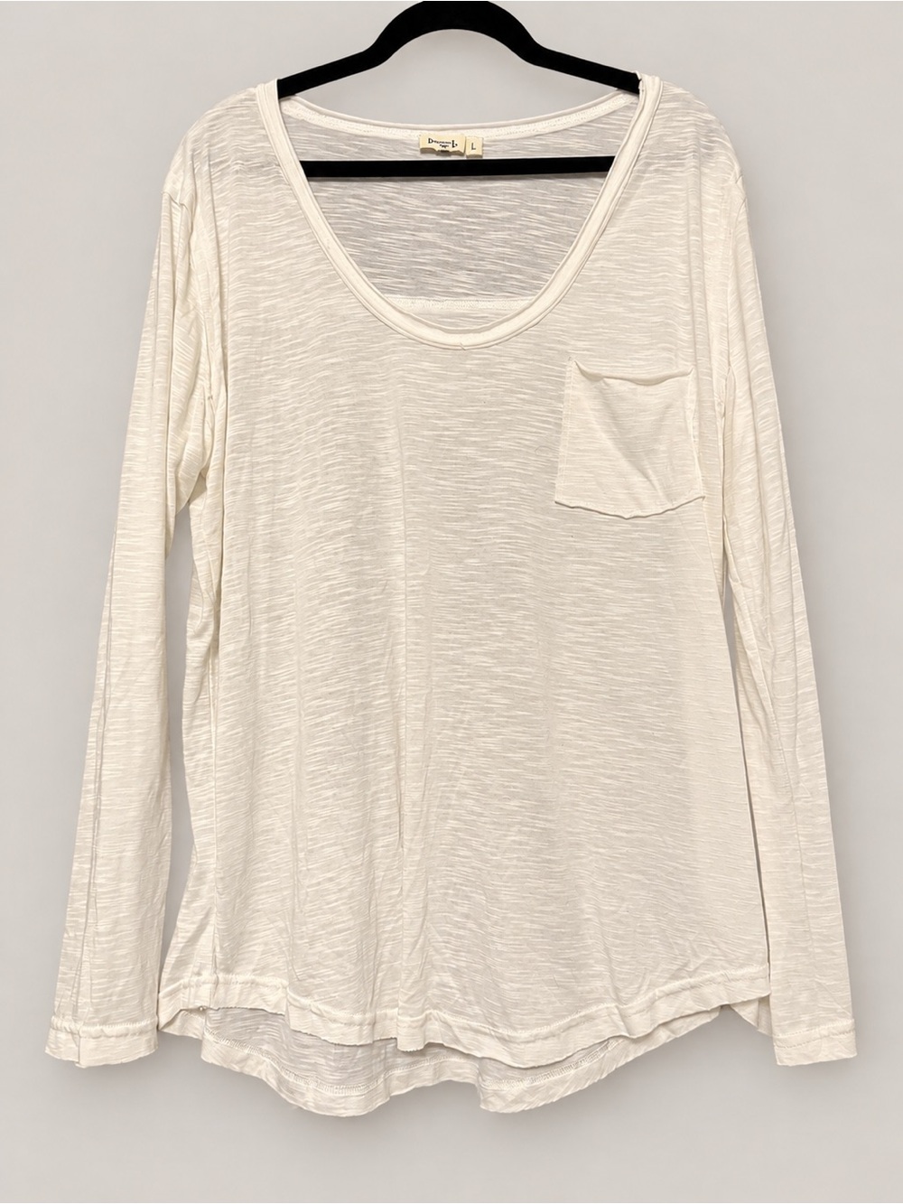 POL Slub Long Sleeve Scoop Neck Tee in White